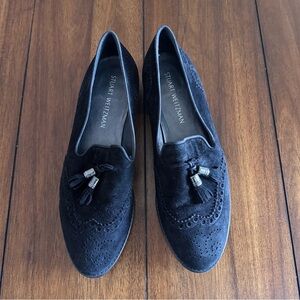 Stuart Weitzman Women’s Guything Wingtip Tassel Loafers 10 M Black Suede Shoes